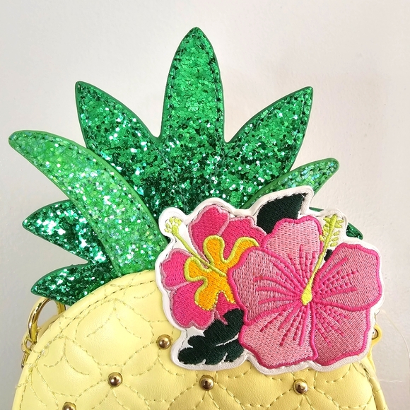Tropical Pineapple Kitch Crossbody Xoprickl Quilted Studded Glitter Embroidered - Picture 2 of 8